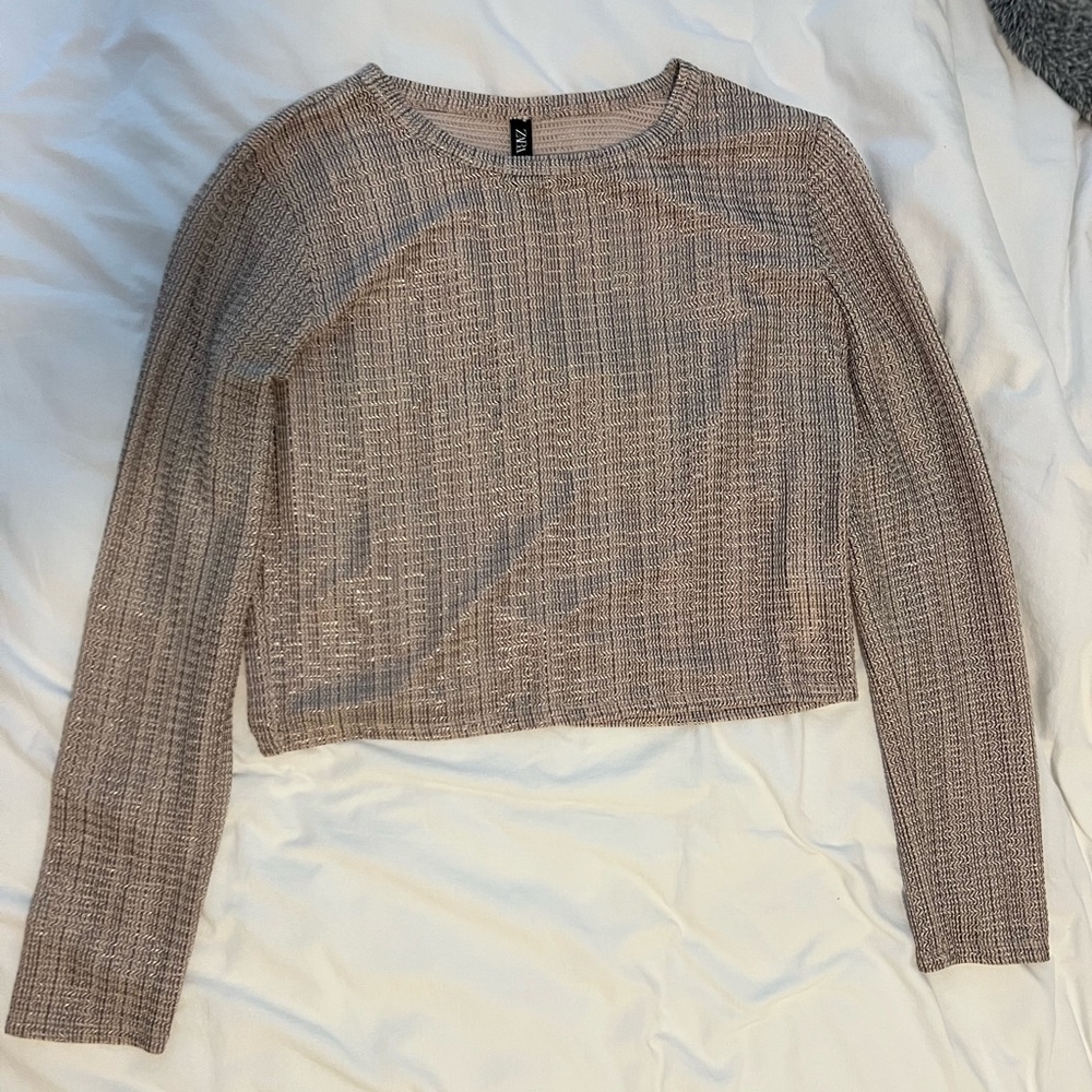 Zara Shimmery Textured Long Sleeve Top